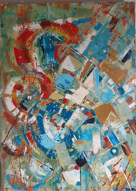 Abstraktný obraz Jany Vaľovej s minerálmi