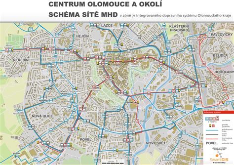 Mapa mesta s vyznačenými zastávkami MHD