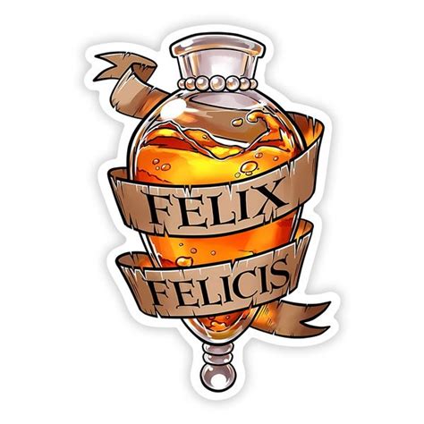 Ilustrácia fľaštičky s nápisom Felix Felicis a žiariacim obsahom