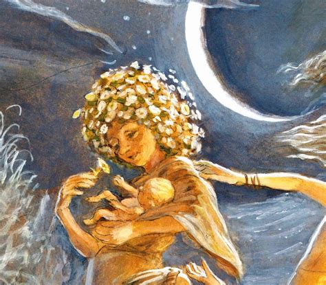 Ilustrácia bohyne Mokoše s kolovratom a klasmi