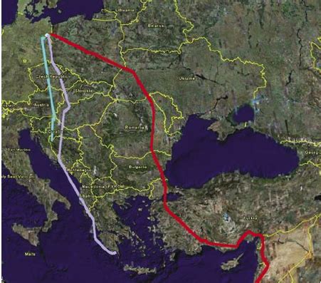 Diagram zobrazujúci migračné trasy čierneho bociana