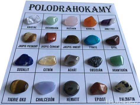 Ilustrácia rôznych druhov polodrahokamov
