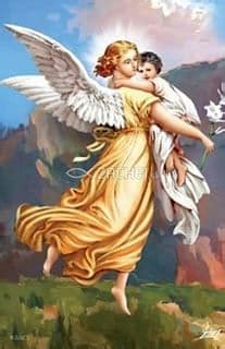 Ilustrácia anjela strážneho chrániaceho dieťa