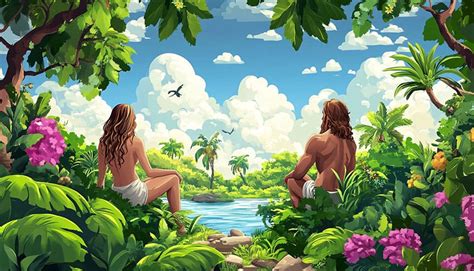 Ilustrácia Adama a Evy v raji