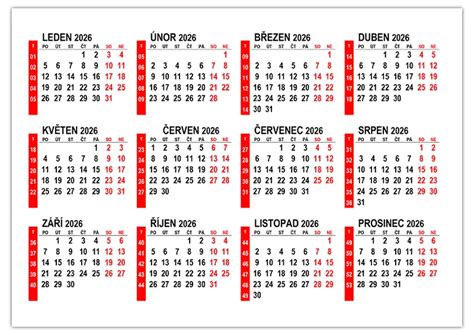 Kalendár s označenými dňami