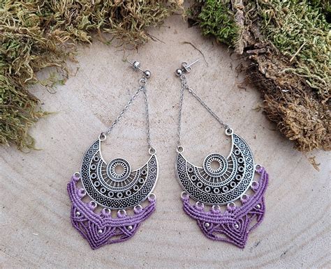 Makramé náušnice s mandalovým vzorom