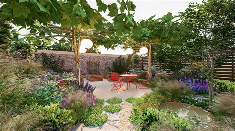 Záhrada plná kvitnúcich rastlín na jar