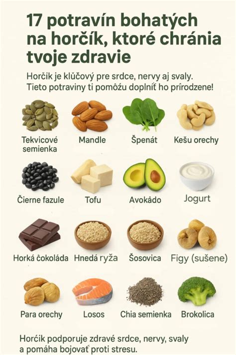 Obrázok znázorňujúci zdravé potraviny bohaté na horčík