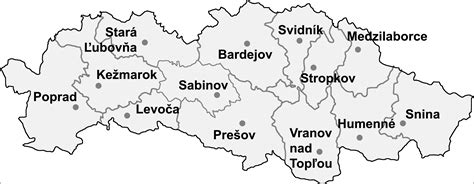 Mapa Prešovského kraja s vyznačenými centrami alternatívnej medicíny