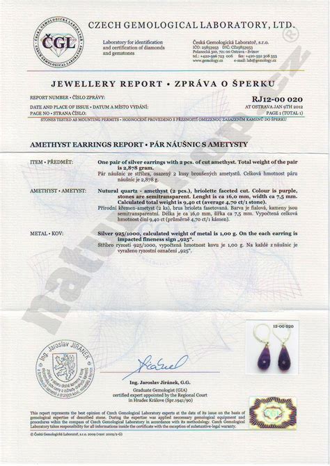 Certifikát pravosti šperku