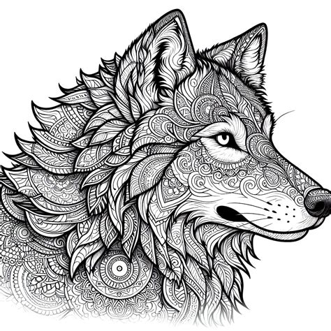 Ilustrácia vlka v mandale