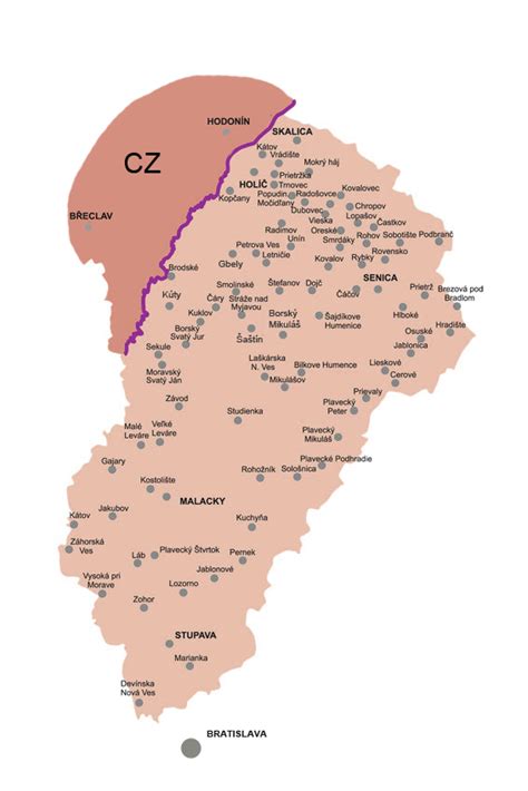 Mapa Záhoria s vyznačenou Lakšárskou Novou Vsou