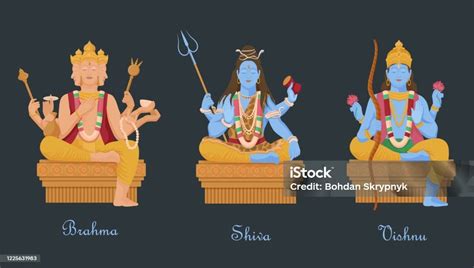 Diagram zobrazujúci tri hlavné božstvá hinduizmu: Brahma, Višnu, Šiva