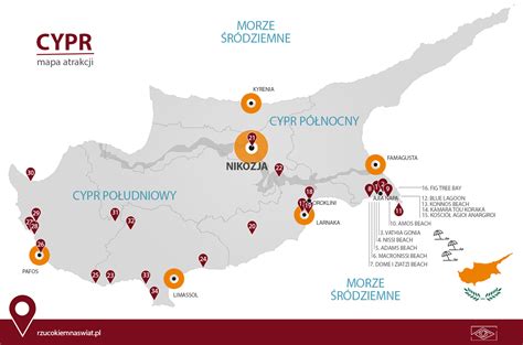 Mapa Cypru s vyznačenými hlavnými mestami a pobrežnými letoviskami