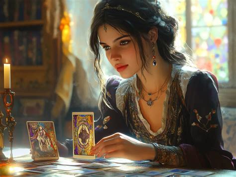 Ilustrácia ženy pri počítači s tarotovými kartami