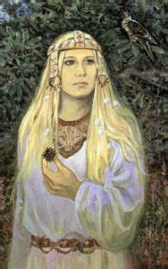 Živa ako bohyňa života s klasmi a kvetmi