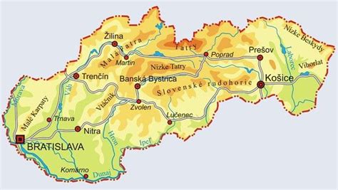 Mapa Slovenska s vyznačenou Bratislavskou arcidiecézou
