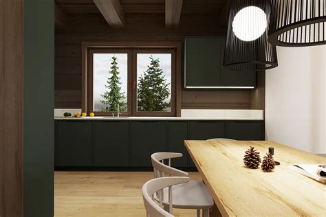 interiér drevenej chaty s dreveným nábytkom