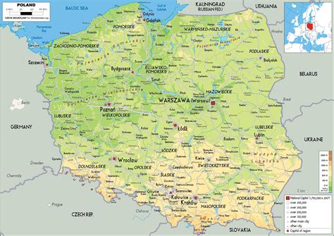 Mapa Poľska s vyznačeným Štetínom