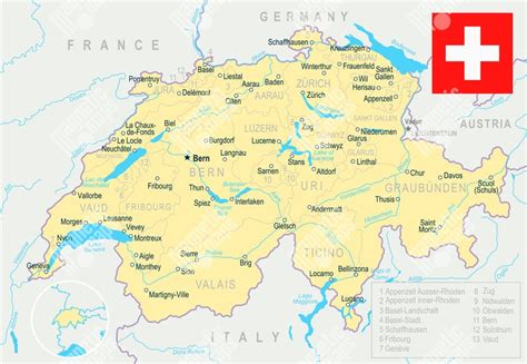 Mapa Švajčiarska s vyznačeným kantónom Ticino