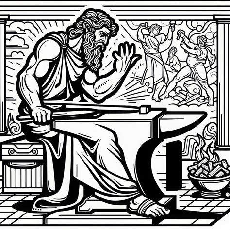 Hefaistos ukovávajúci sieť v svojej dielni