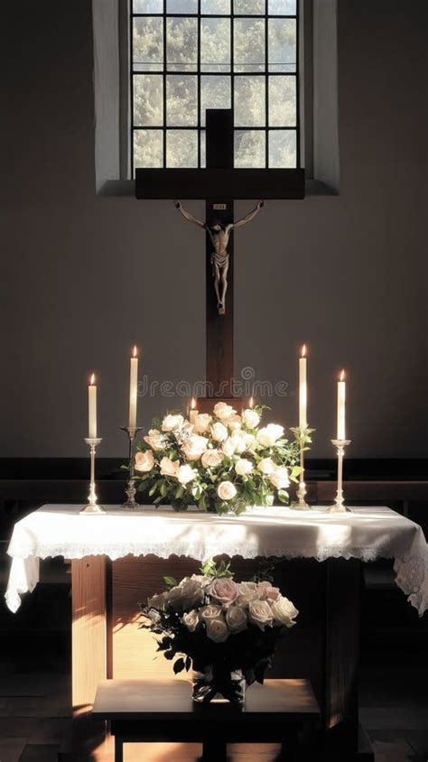 Thematic image of a solemn ritual setting, crucifix and candles