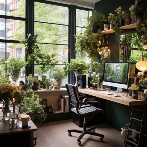 pracovný kútik s modernou technológiou a rastlinami