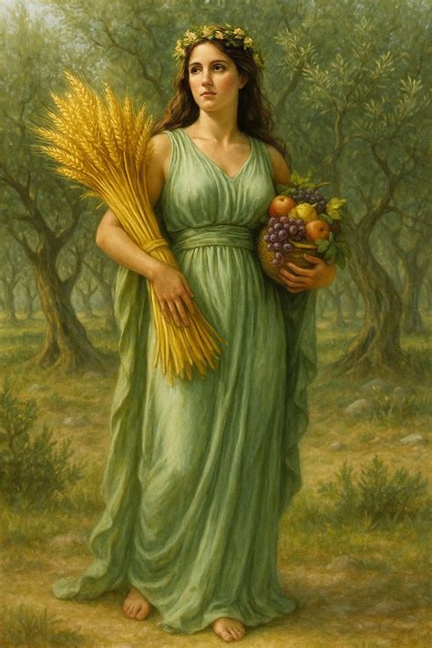 Zobrazenie bohyne Demeter s obilnými klasmi a pochodňou