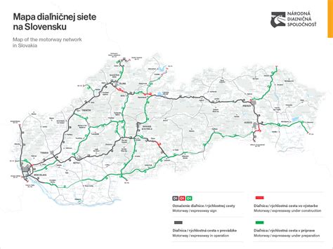 mapa diaľničnej siete Slovenskej republiky s vyznačenými spoplatnenými úsekmi