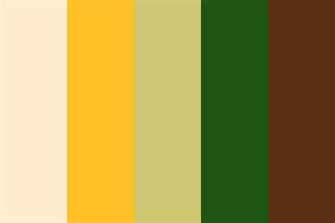 Color palette with green, white, yellow, and brown tones