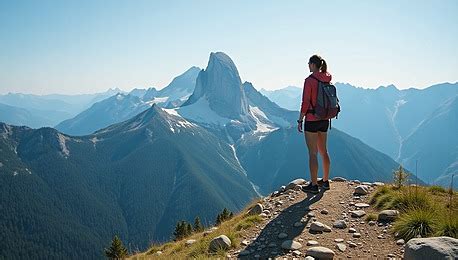Woman hiking a mountain path with determination