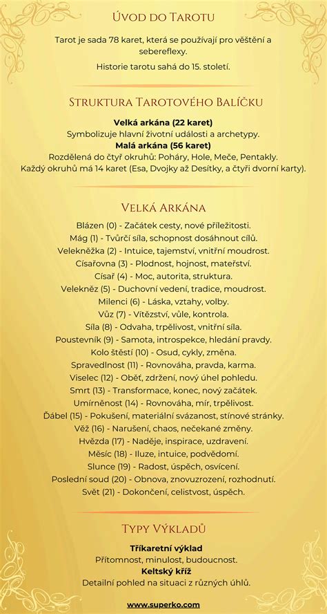 Detailná schéma rozdelenia tarotového balíčka na Veľkú a Malú arkánu
