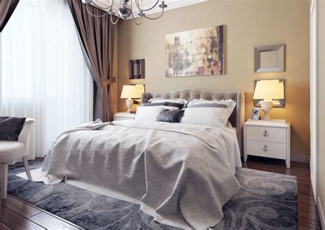 spálňa feng shui so širokou posteľou a párovými lampami