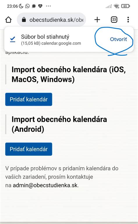 Screenshot Google Kalendára pre pridanie kalendára z URL