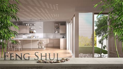 Ilustrácia pokojnej spálne s prvkami Feng Shui v neutrálnych tónoch