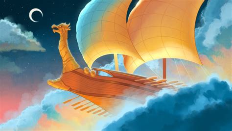 ilustrácia bájnej lode Argo II plaviacej sa cez mýtické búrlivé moria