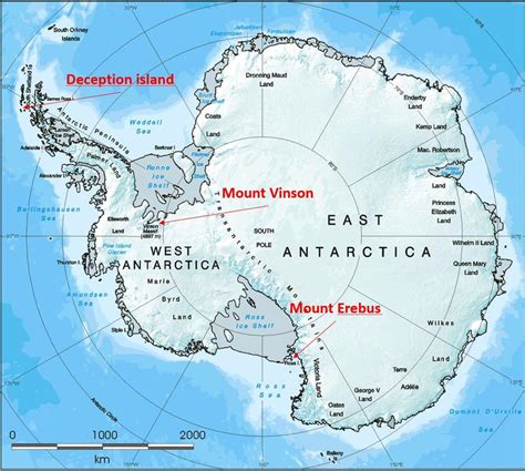 Mapa Antarktídy s vyznačením oblastí výskumu
