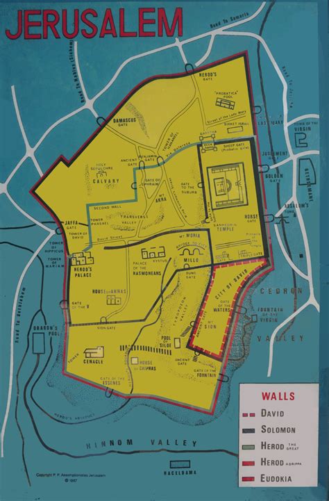 Mapa starovekého Jeruzalema s vyznačenými svätými miestami