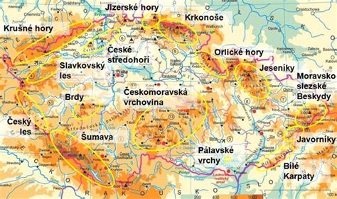 Mapa s vyznačenými horami, riekami a cestami