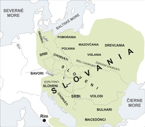 Mapa rozšírenia Slovanov v 8. a 9. storočí