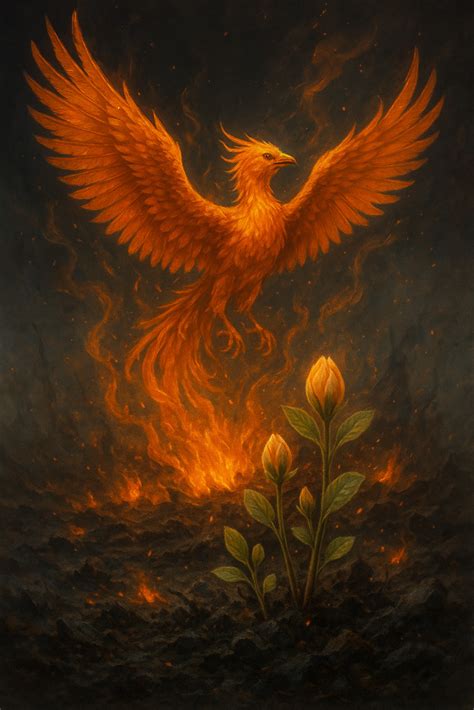 Ilustrácia Fénixa povstávajúceho z popola