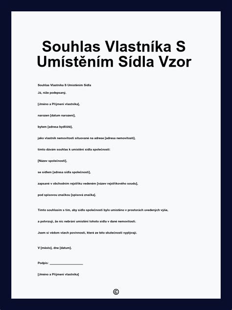 Ilustrácia súhlasu vlastníka s umiestnením sídla